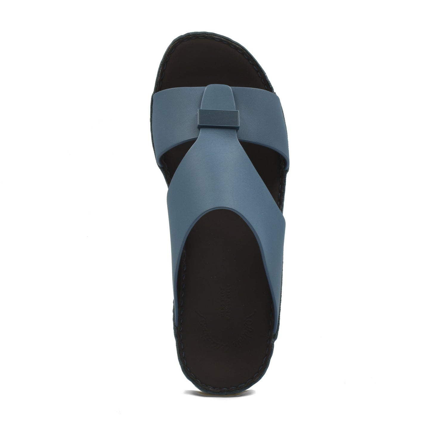 Top view of blue Cerchio Gomato sandals with black sole from Private Collection
