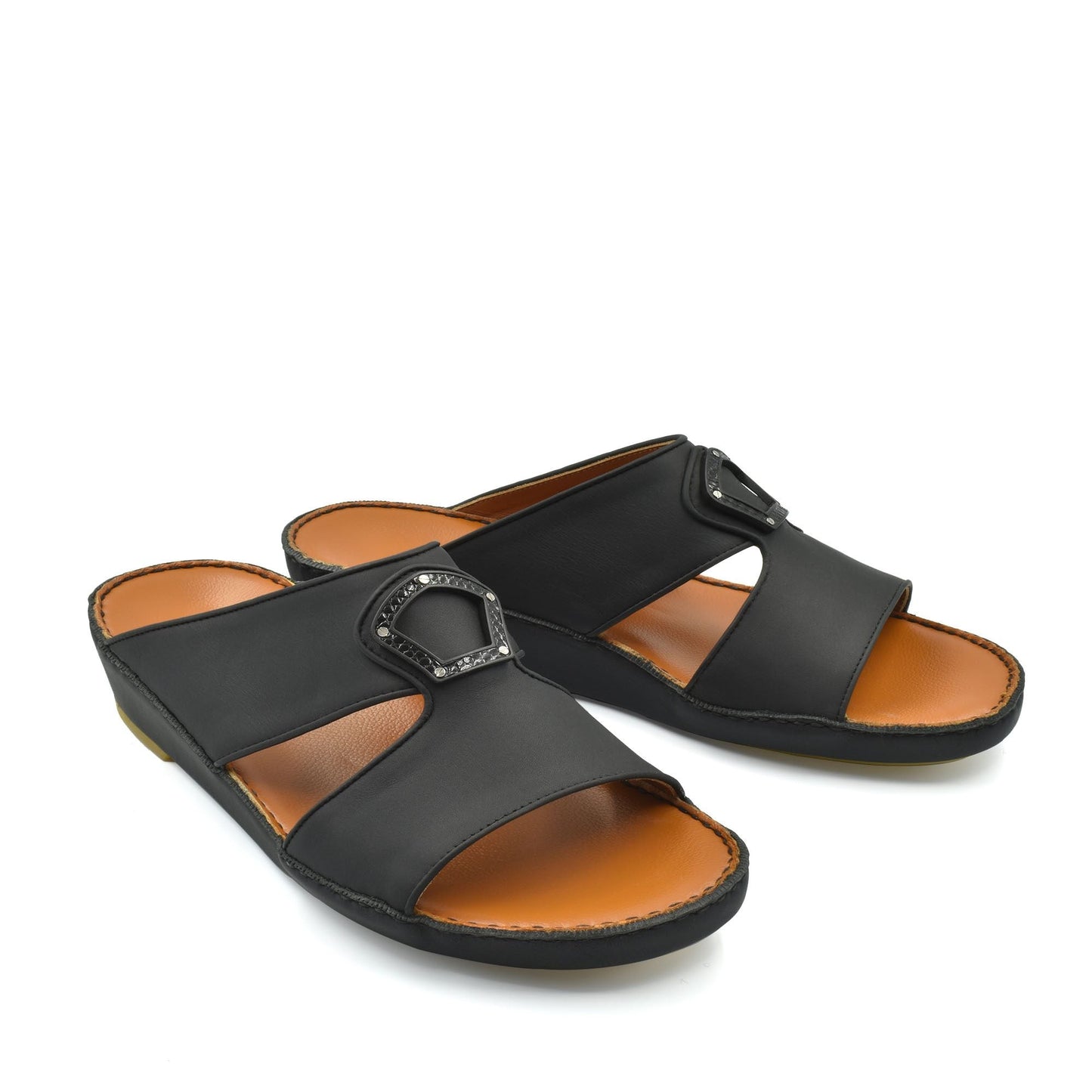 Black Peninsula Taglio sandals with open toe and decorative buckle on leather upper