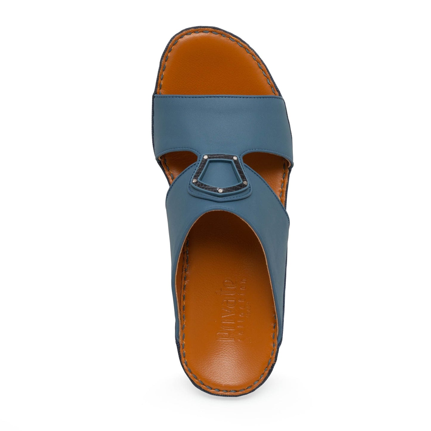 Blue Peninsula Taglio sandals with open toe and brown cushioned insole from Private collection