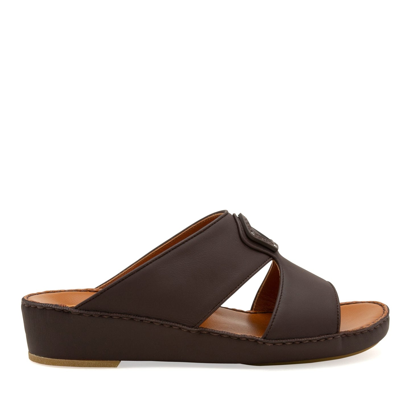 Brown Peninsula Taglio sandals with open toe and low wedge heel in leather design