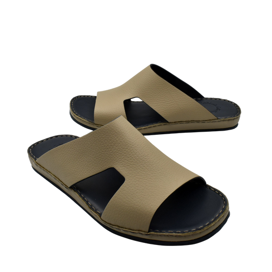 Private Collection beige Western leather sandals with open toe and black cushioned sole