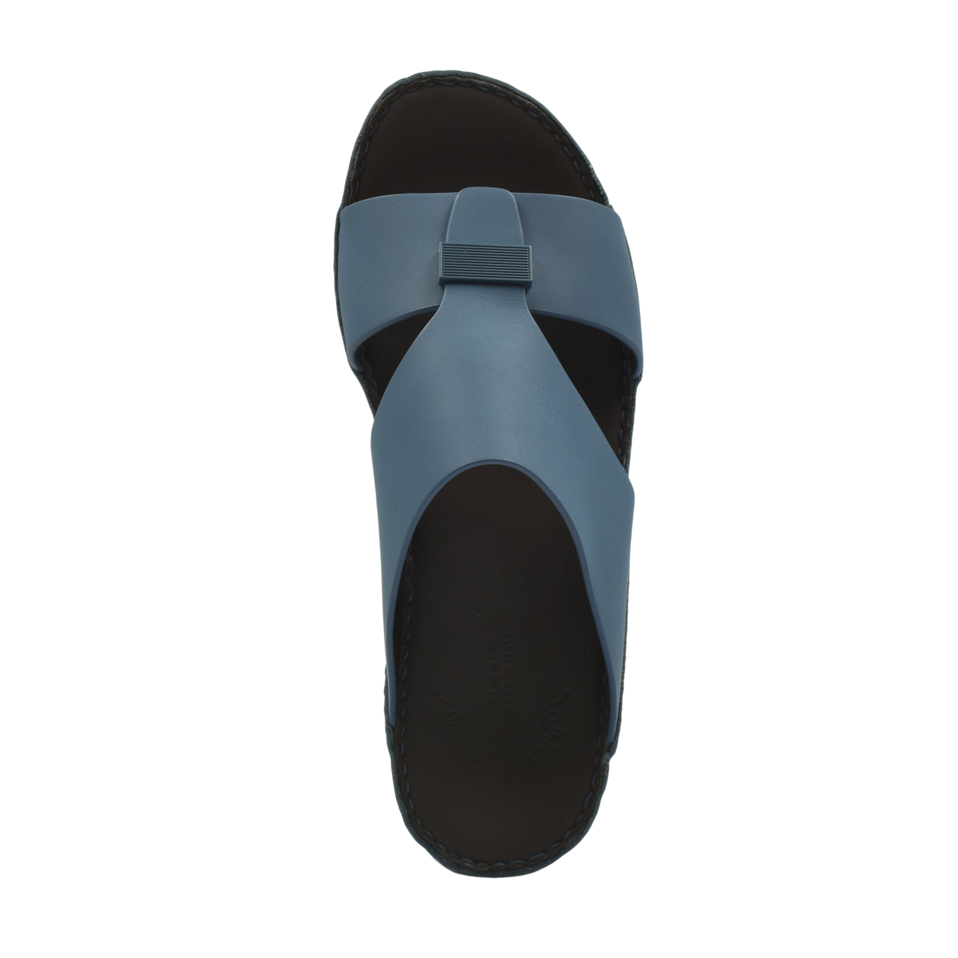 Top view of blue Cerchio Gomato sandals with black sole from Private Collection