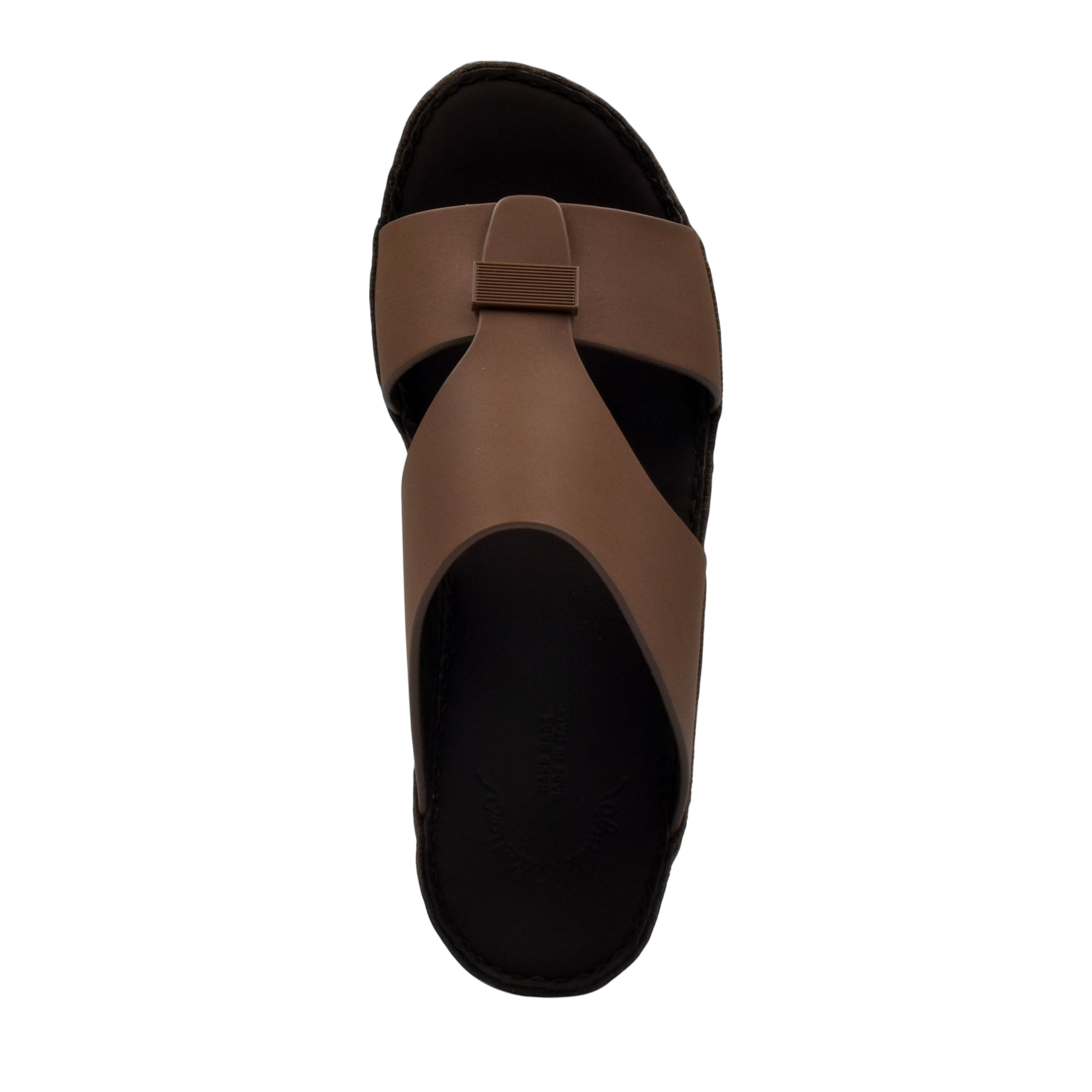 Top view of brown Cerchio Gomato sandals with black sole and minimalist design
