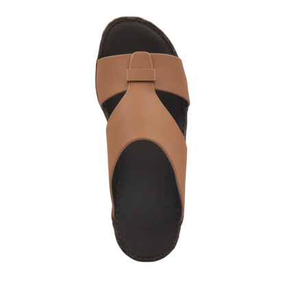 Top view of brown Cerchio Gomato sandals with black sole from Private collection