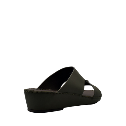 Side view of dark brown Cerchio Gomato sandals with wedge sole and open toe design