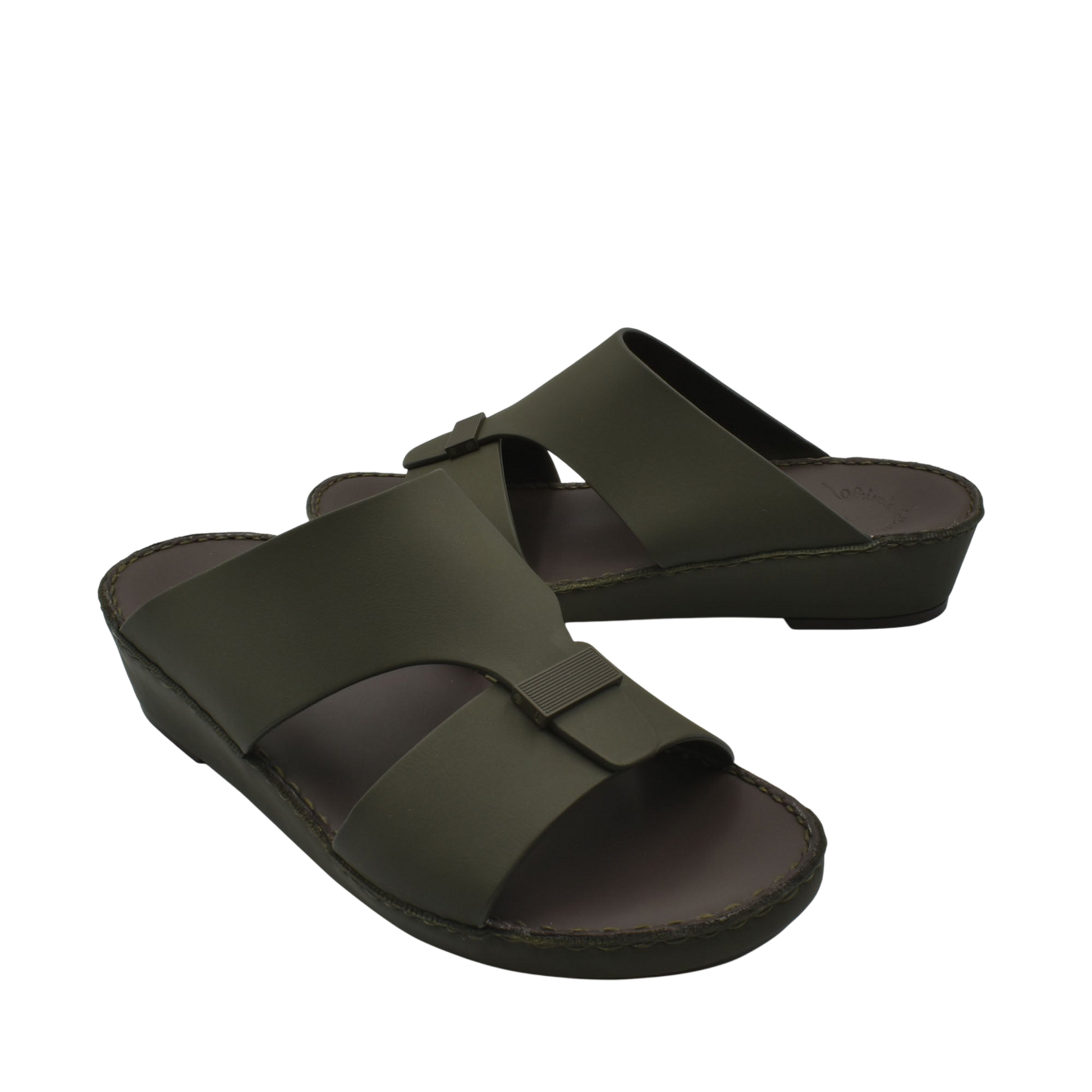 Olive green Cerchio Gomato sandals with wide straps and cushioned sole from Private Collection