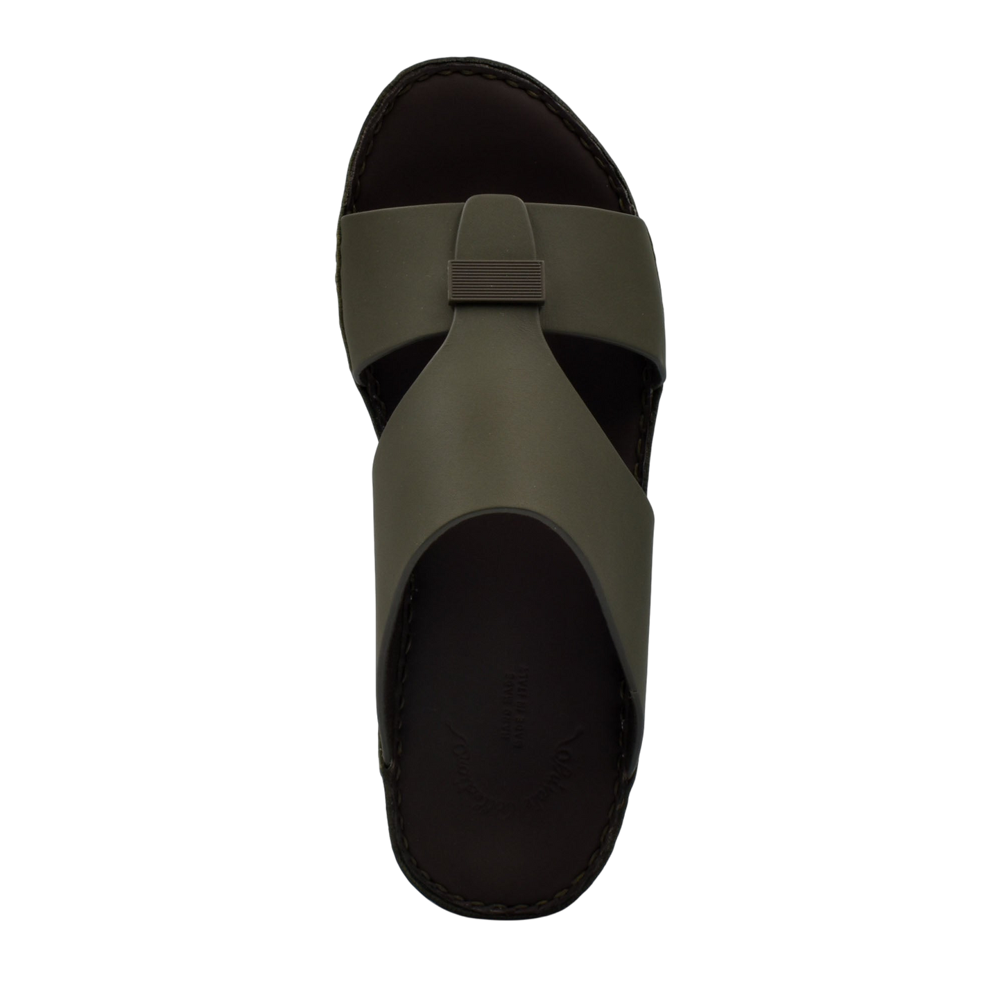 Olive green Cerchio Gomato sandals with black sole and wide cross straps from Private collection