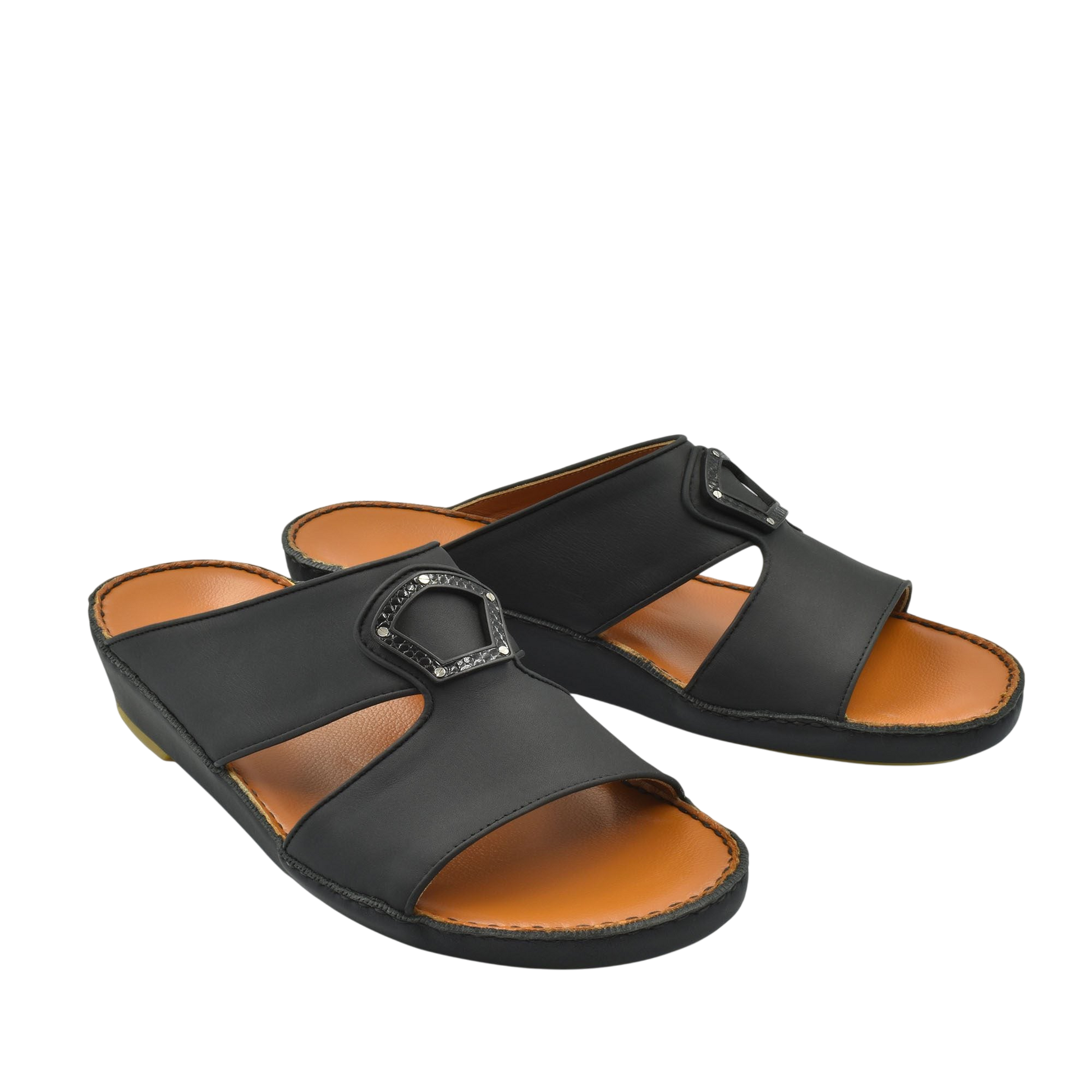 Black Peninsula Taglio sandals with open toe and decorative buckle on leather upper