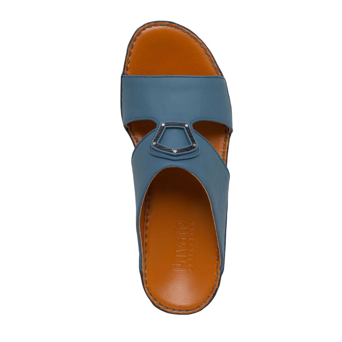 Blue Peninsula Taglio sandals with open toe and brown cushioned insole from Private collection