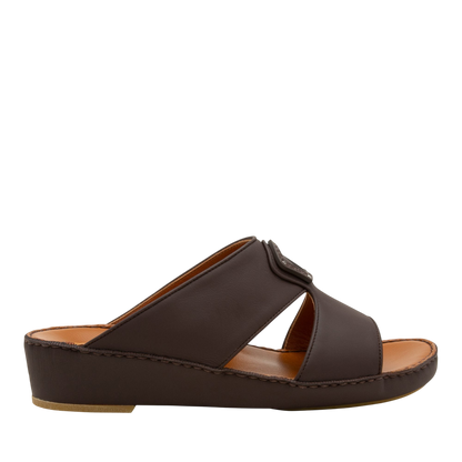 Brown Peninsula Taglio sandals with open toe and low wedge heel in leather design