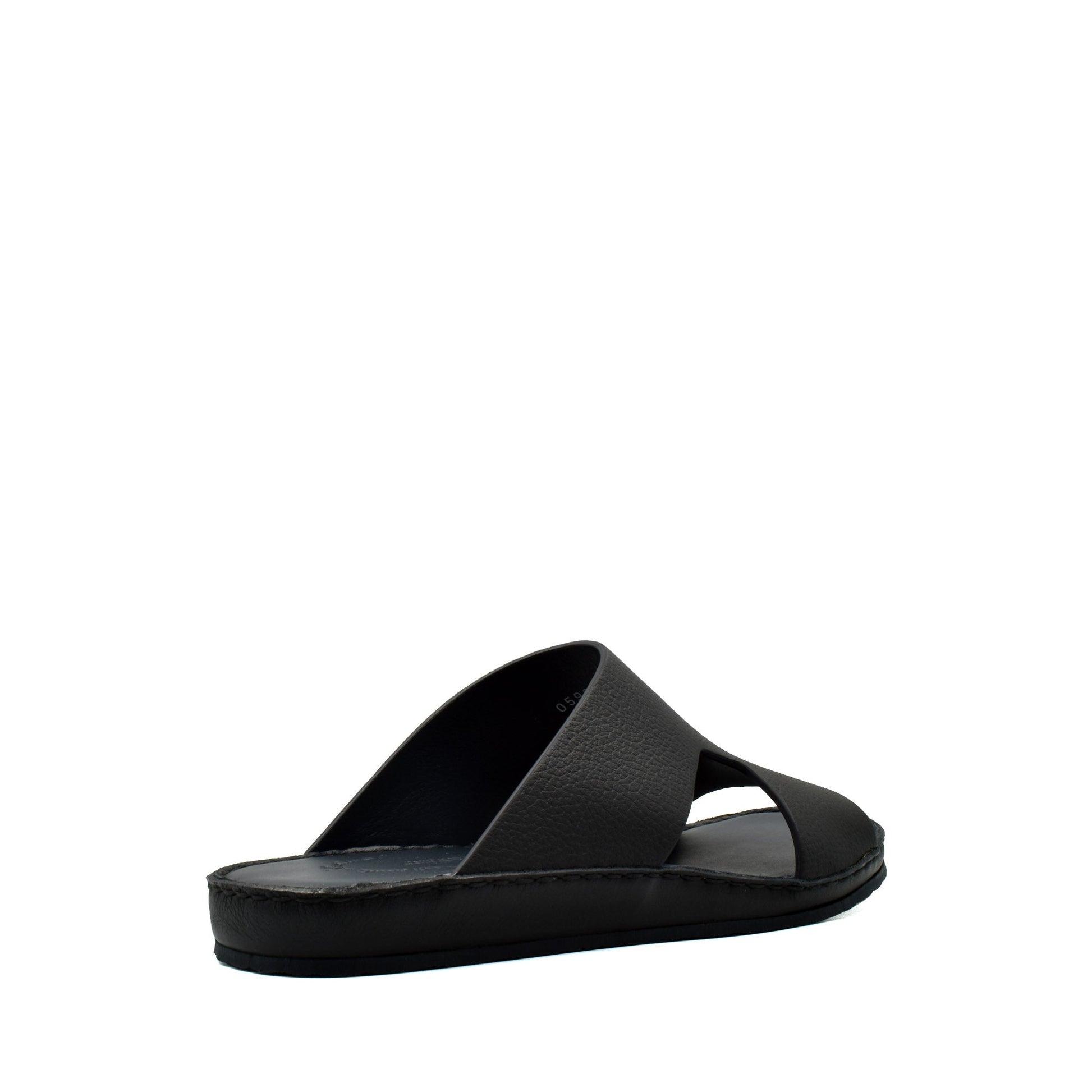 Black Western leather sandals with open toe and slip-on design from Private Collection
