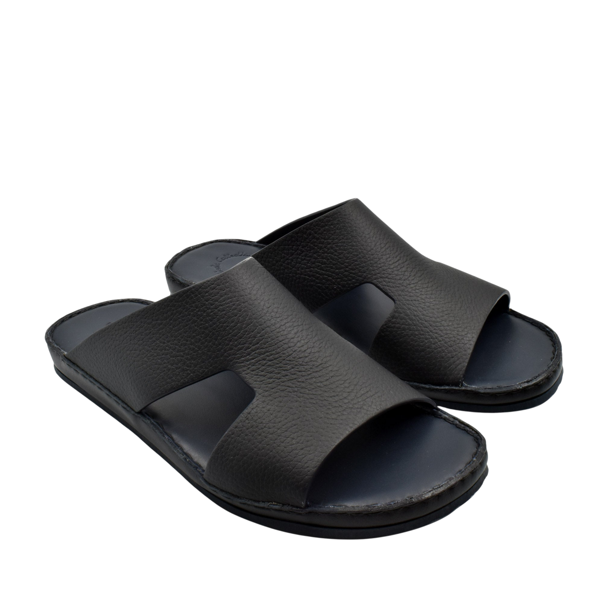 Private Collection black Western leather sandals with open toe and wide straps for men
