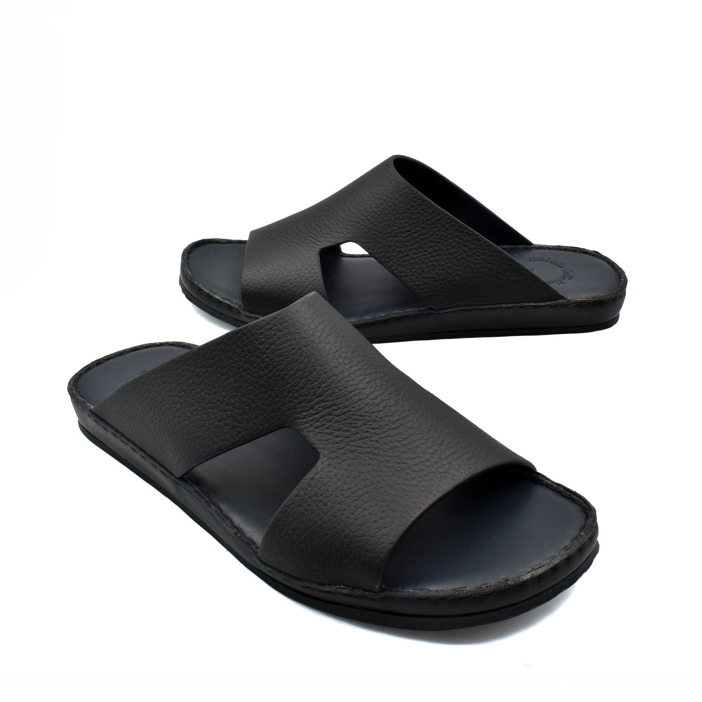 Black Western leather sandals with wide straps and cushioned sole for comfortable wear