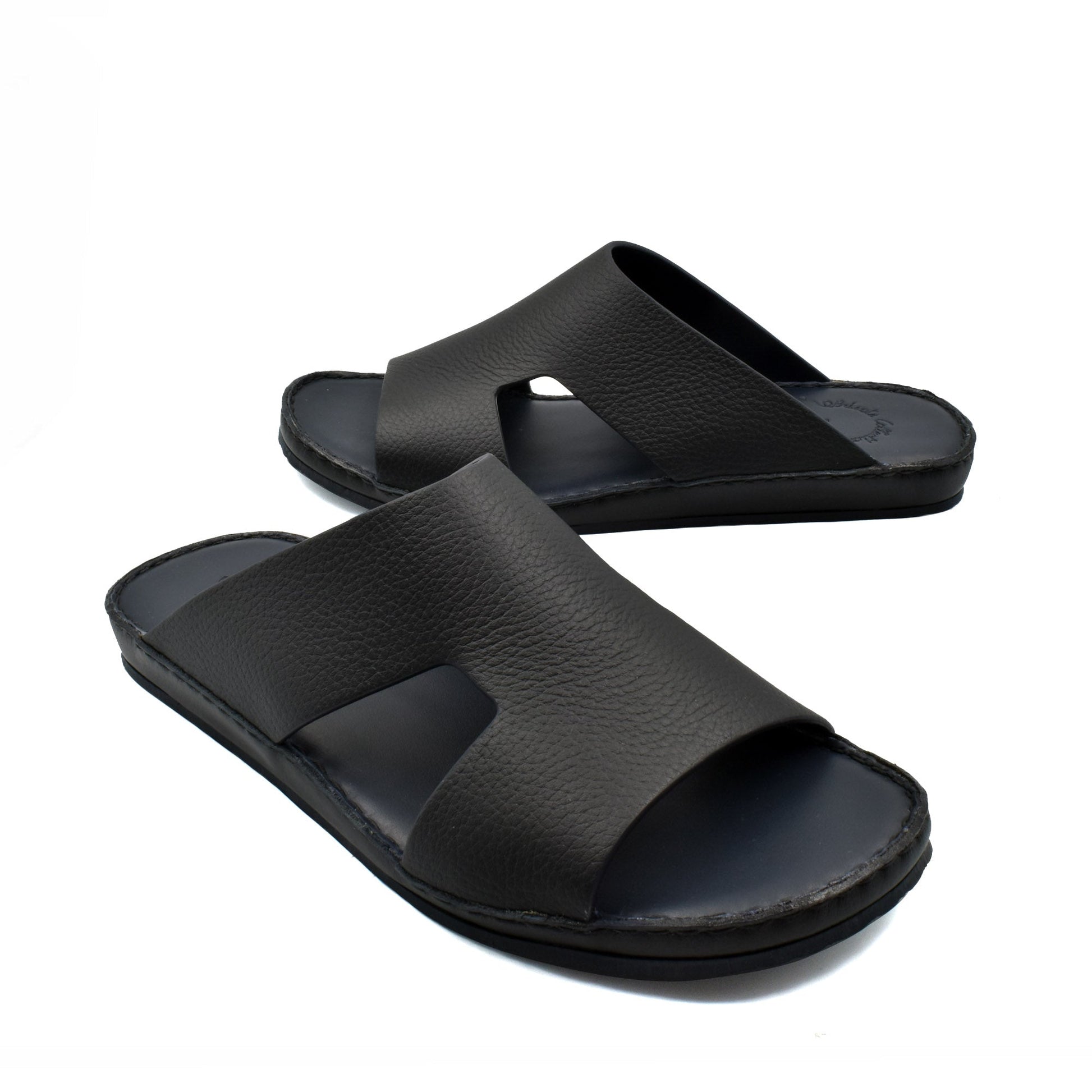 Black Western leather sandals with wide straps and cushioned sole for comfortable wear