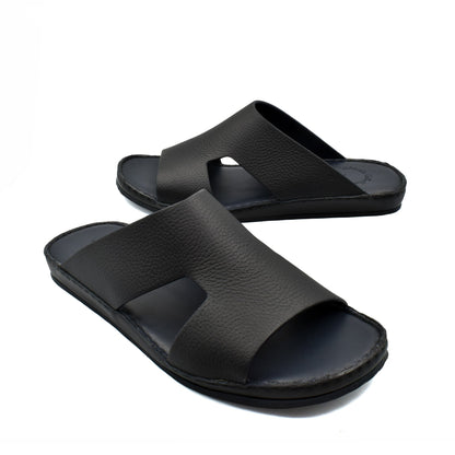 Black Western leather sandals with wide straps and cushioned sole for comfortable wear