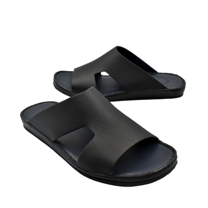 Black Western leather sandals with wide straps and cushioned sole for comfortable wear