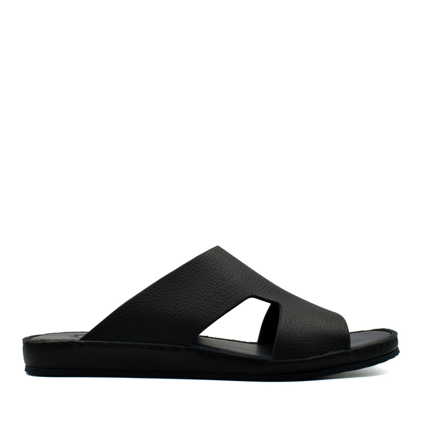Black Western leather sandals slide with wide straps and open toe design for casual wear