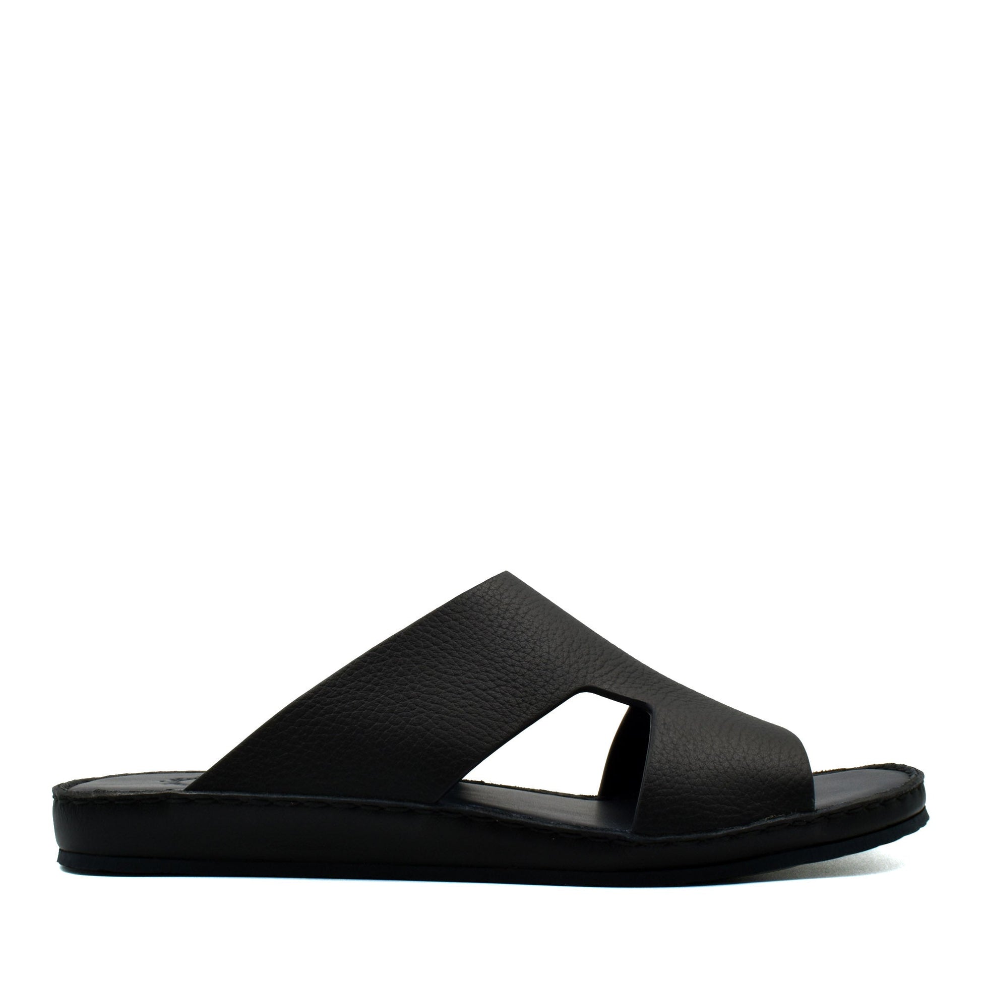 Black Western leather sandals slide with wide straps and open toe design for casual wear