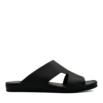 Black Western leather sandals slide with wide straps and open toe design for casual wear