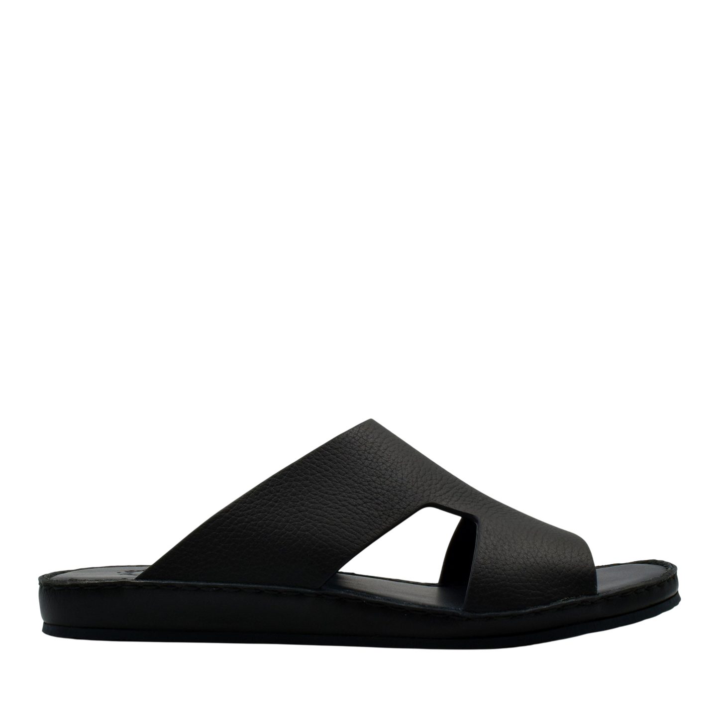 Black Western leather sandals slide with wide straps and open toe design for casual wear