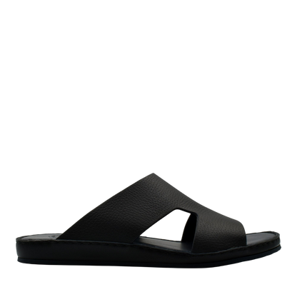Black Western leather sandals slide with wide straps and open toe design for casual wear