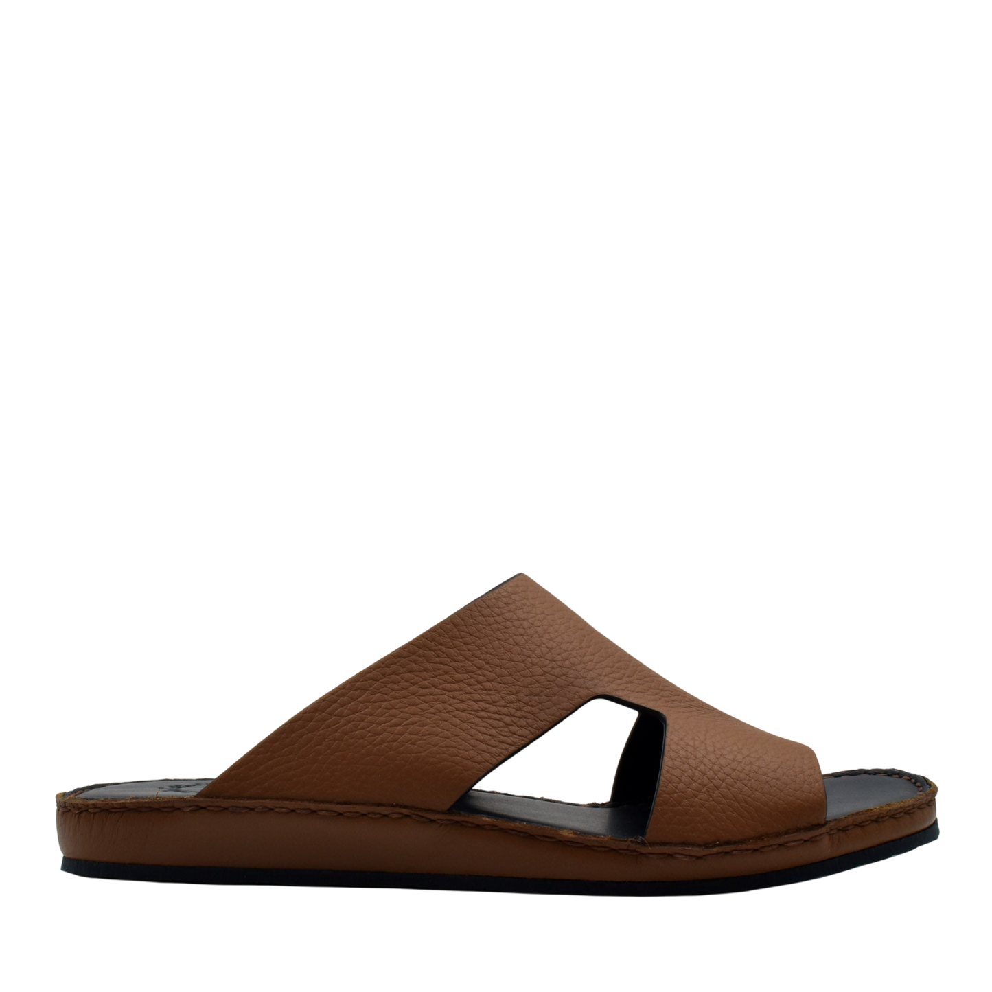 Brown Western leather sandals with open toe and slip-on design from Private Collection