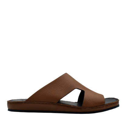 Brown Western leather sandals with open toe and slip-on design from Private Collection