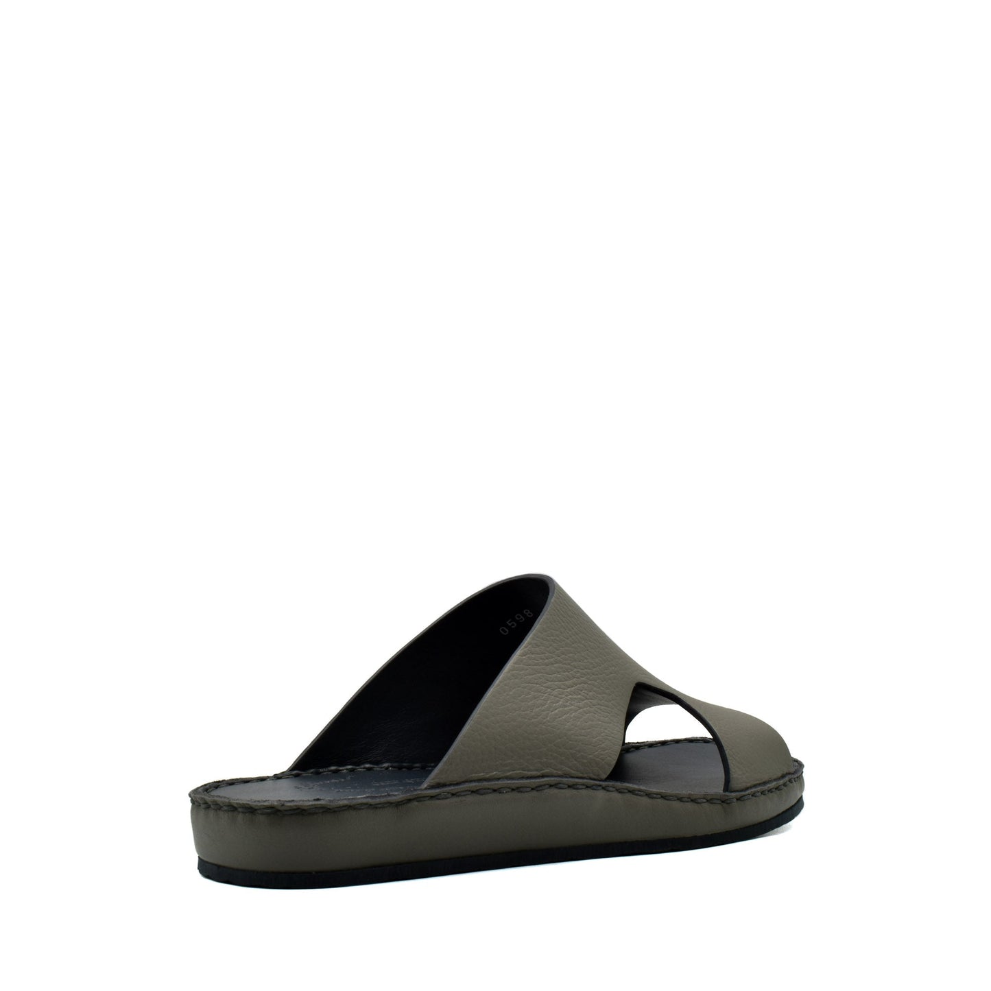 Grey Western leather sandals with open toe design and cushioned sole from Private Collection