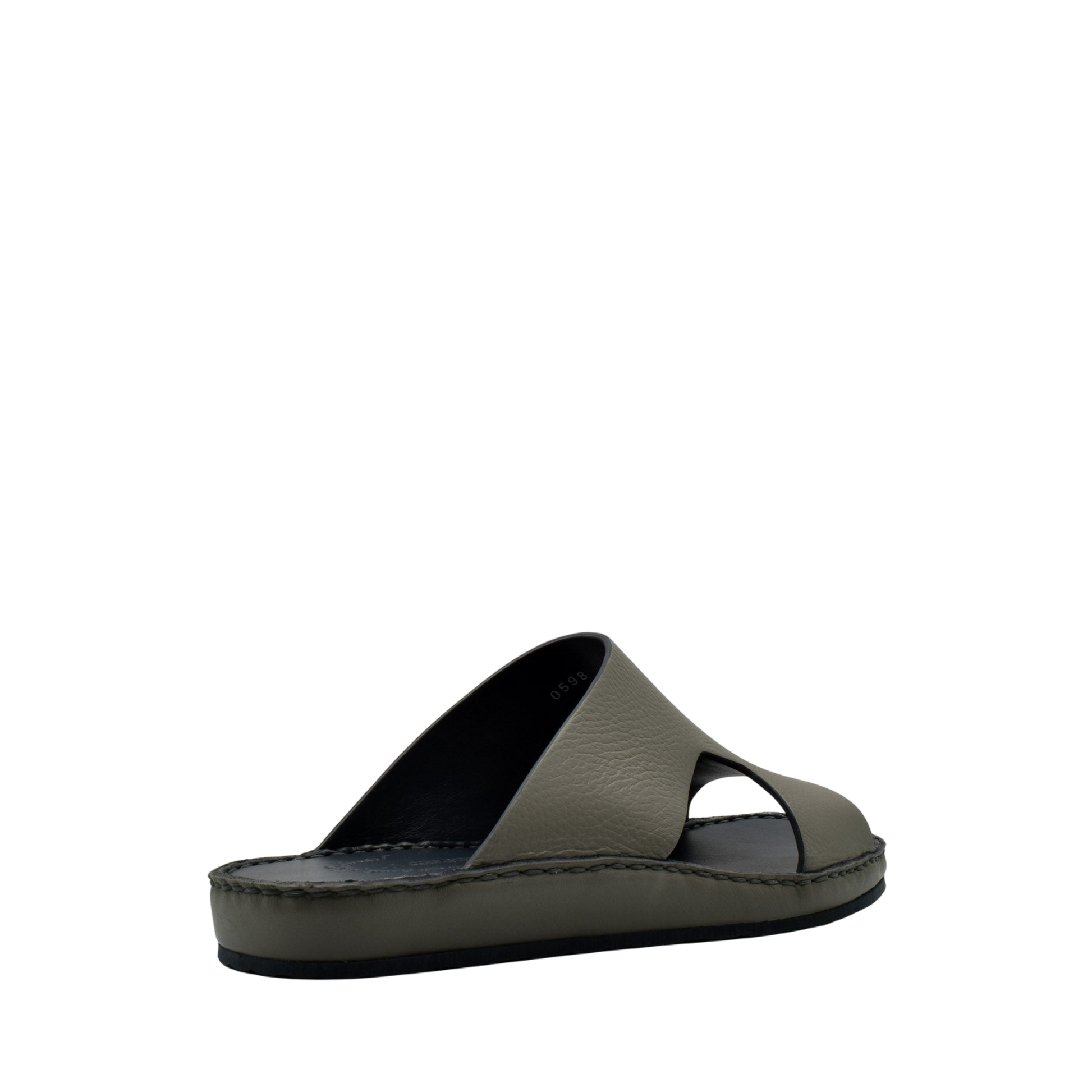 Grey Western leather sandals with open toe design and cushioned sole from Private Collection