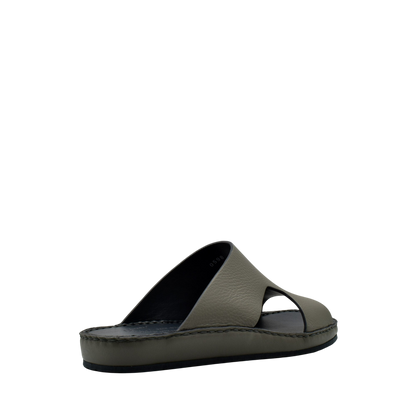 Grey Western leather sandals with open toe design and cushioned sole from Private Collection