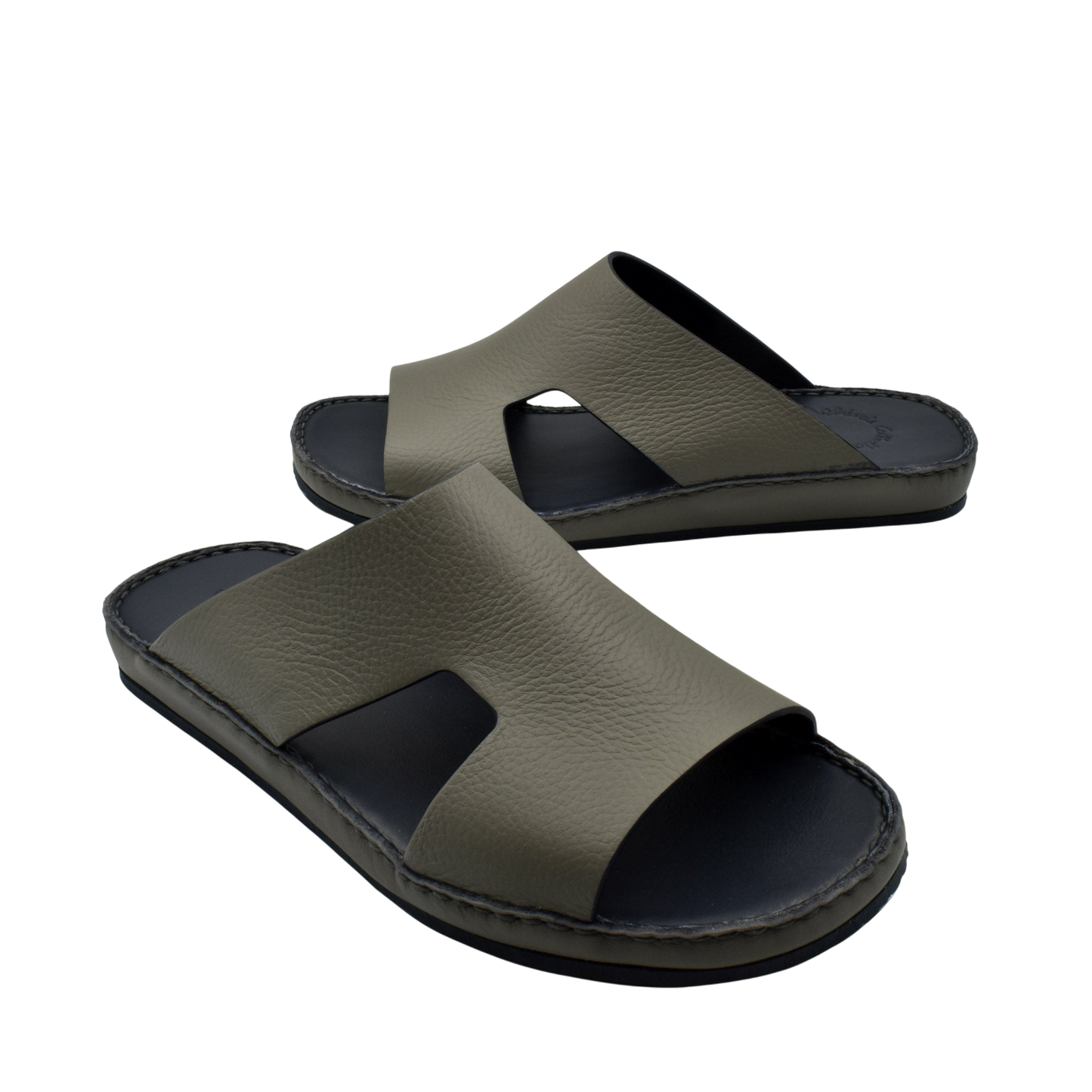 Private Collection Western leather sandals in olive green with open toe and slip-on design