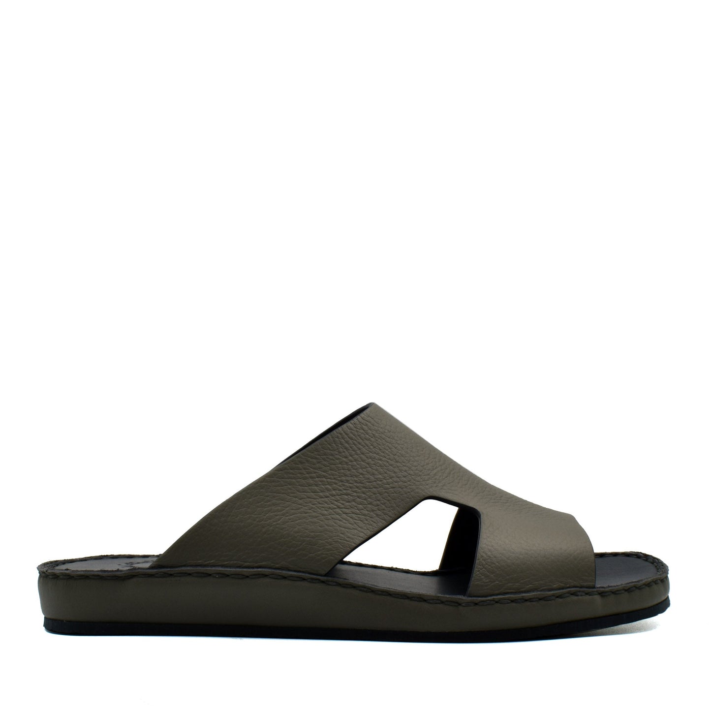 Side view of brown Western leather sandals with open toe and slip-on design