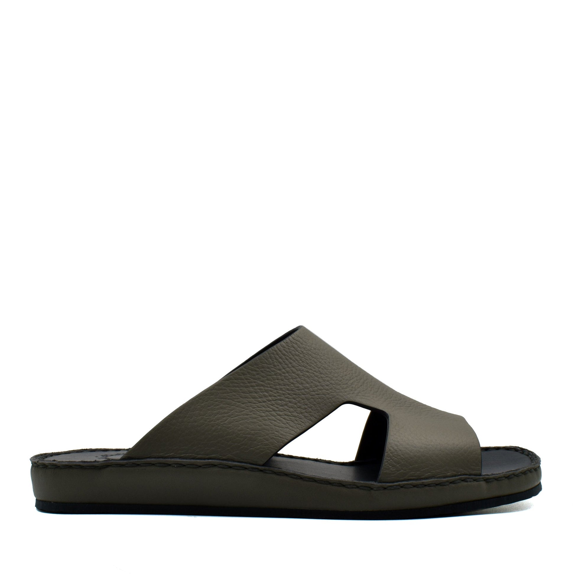 Side view of brown Western leather sandals with open toe and slip-on design