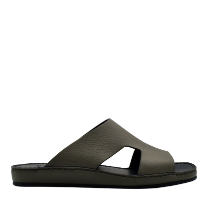 Side view of brown Western leather sandals with open toe and slip-on design