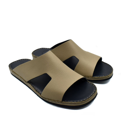 Beige and black Private Collection western leather sandals with open toe and slip-on design