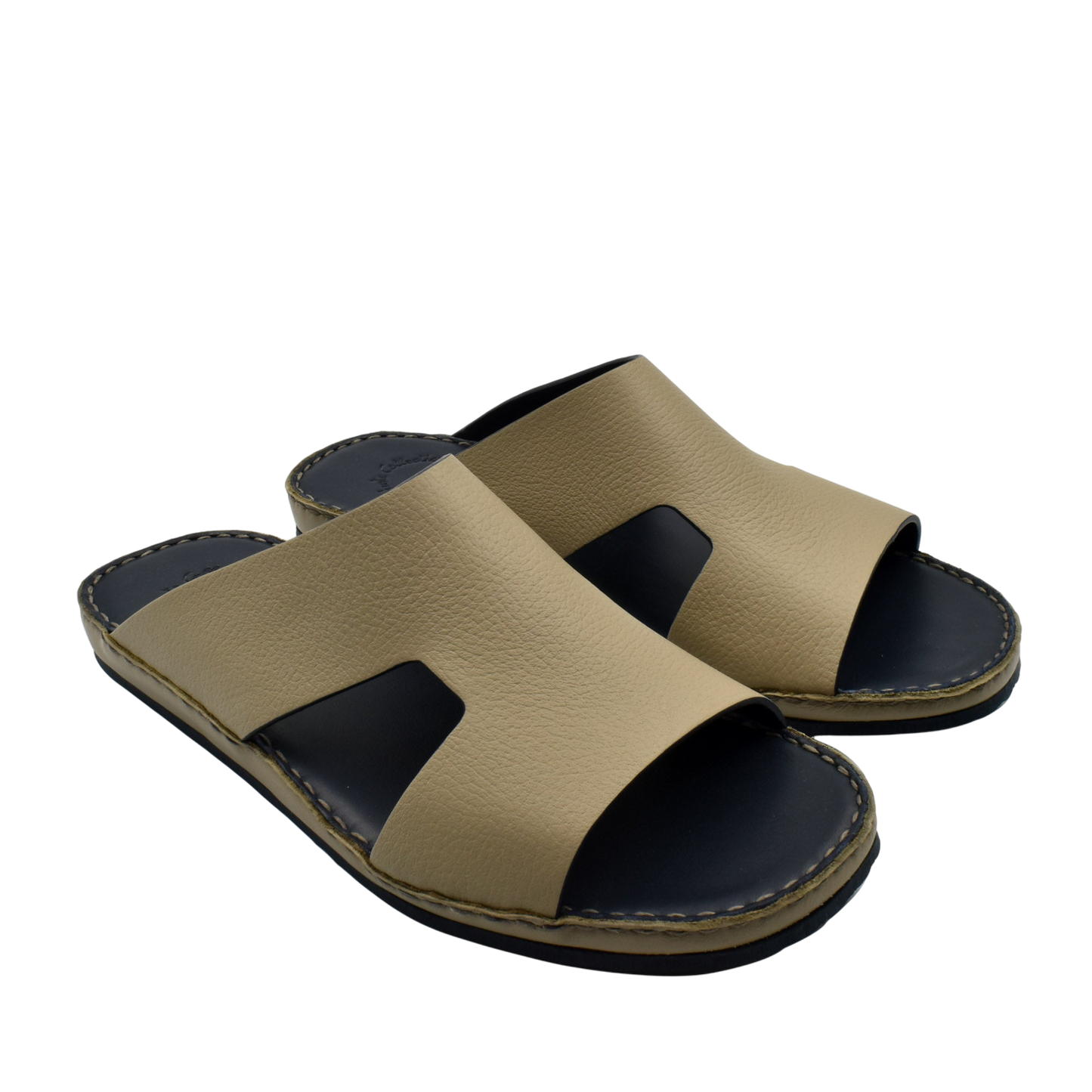 Beige and black Private Collection western leather sandals with open toe and slip-on design