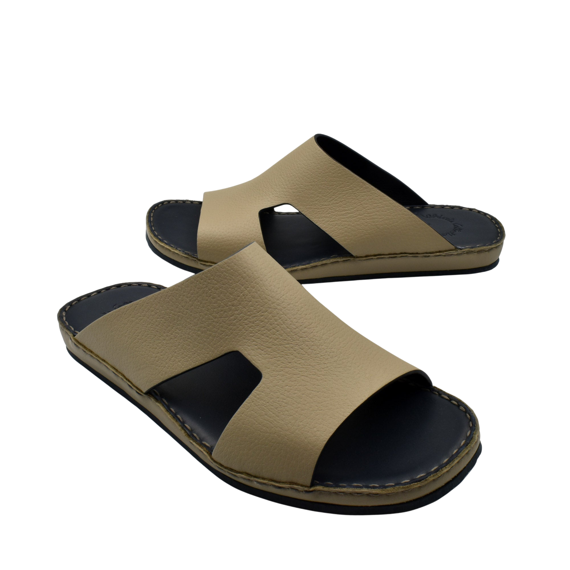 Private Collection beige Western leather sandals with open toe and black cushioned sole