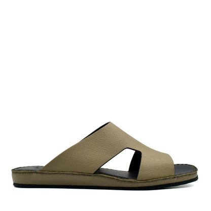 Tan Western leather sandals with open toe and cutout design on black sole