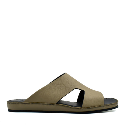 Tan Western leather sandals with open toe and cutout design on black sole