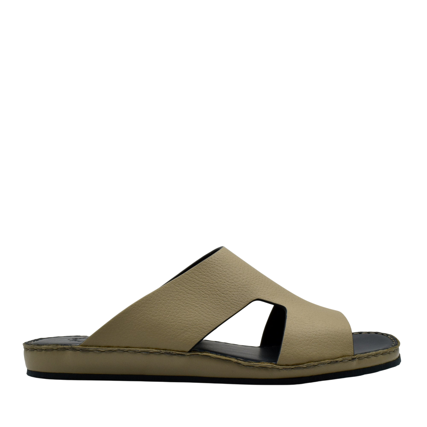 Tan Western leather sandals with open toe and cutout design on black sole