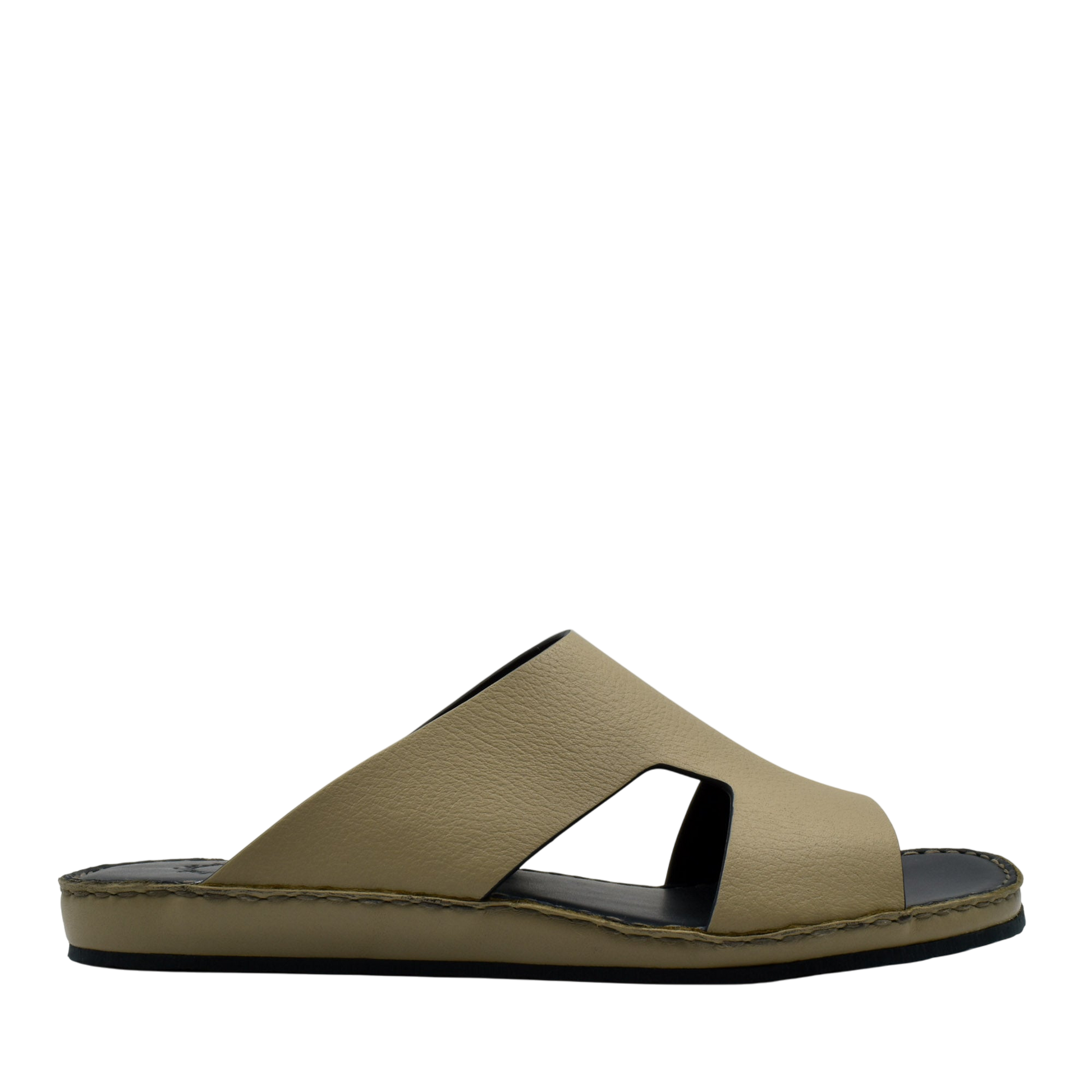 Tan Western leather sandals with open toe and cutout design on black sole