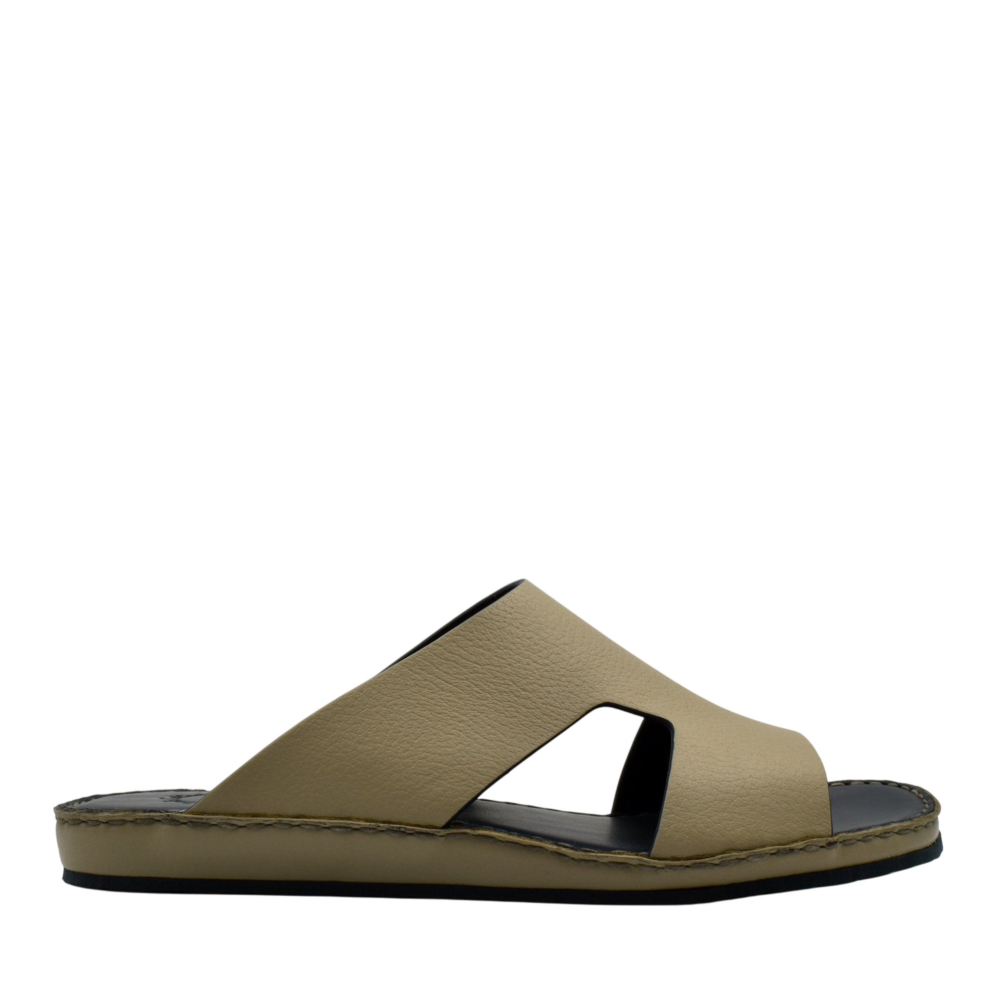 Tan Western leather sandals with open toe and cutout design on black sole