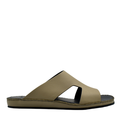 Tan Western leather sandals with open toe and cutout design on black sole